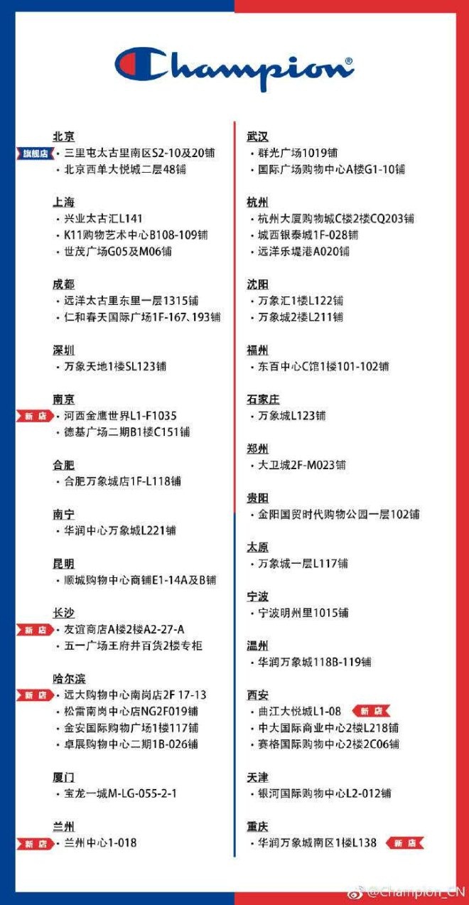 Champion加速布局中国市场 12月连开7家门店_零售_电商报