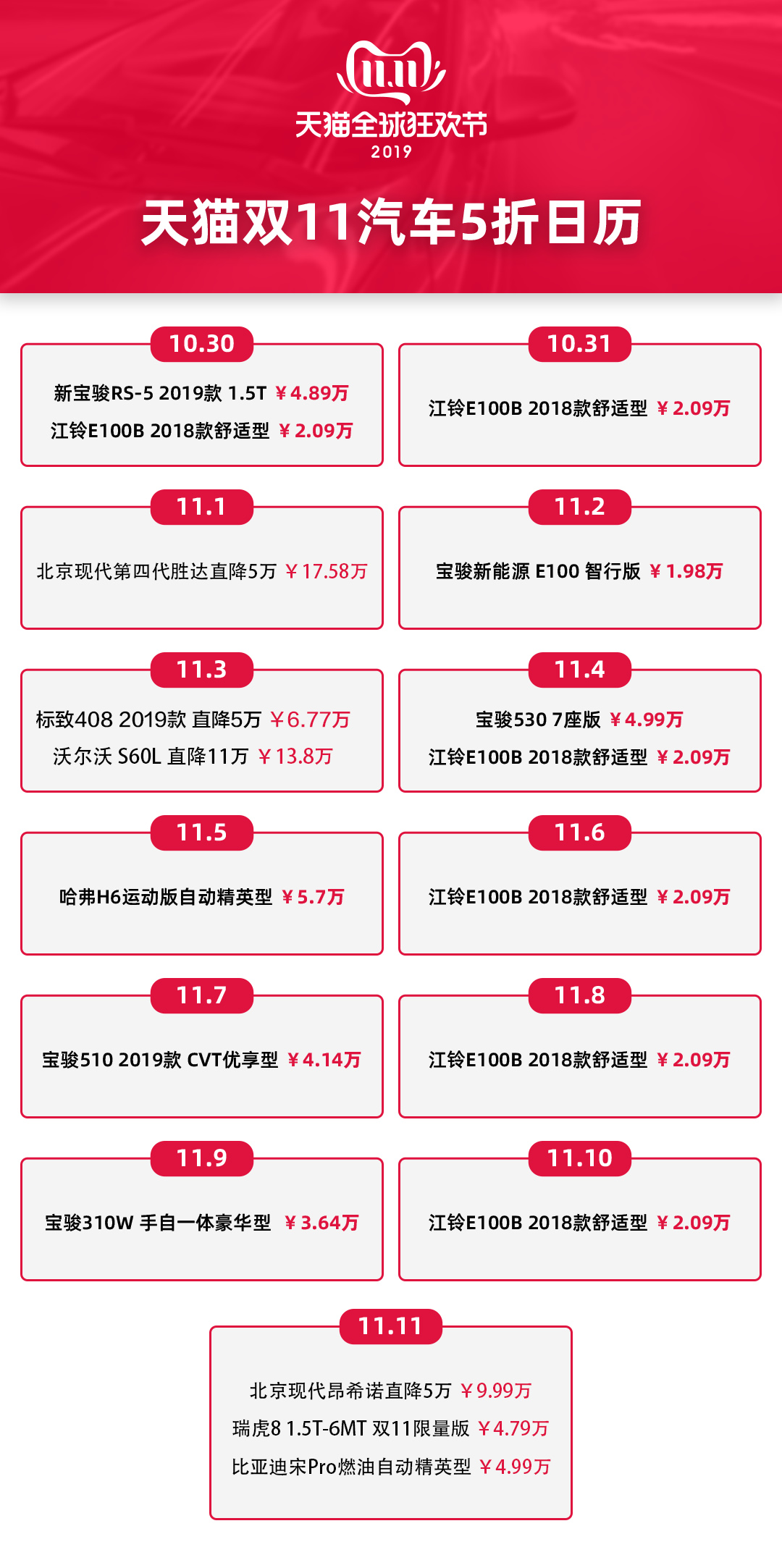 天猫双11将限量半价销售汽车 并开启直播卖车模式_零售_电商报