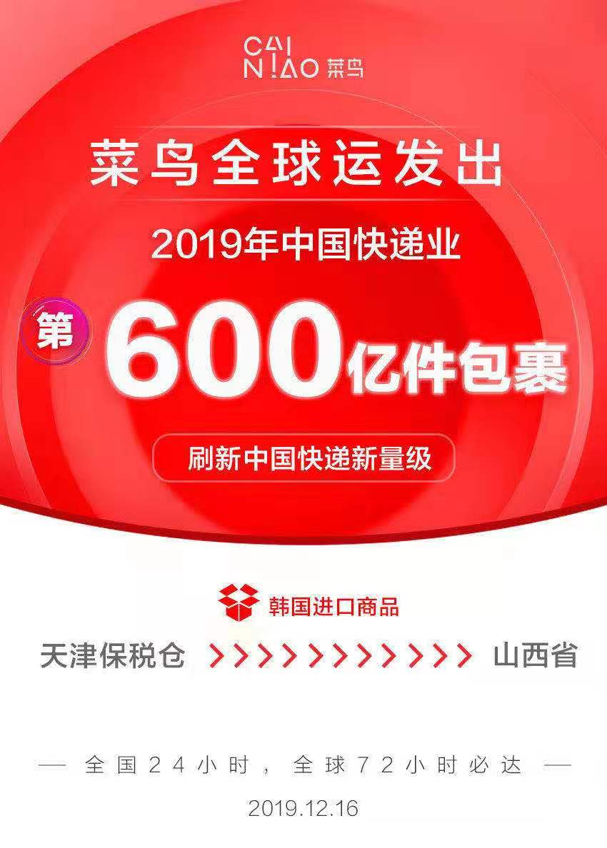我国第600亿个快件由菜鸟发出_物流_电商报