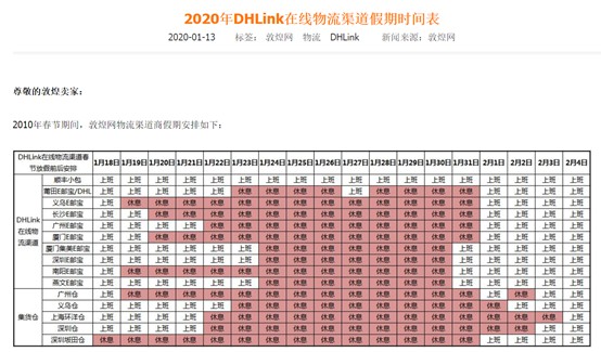 敦煌网发布春节期间物流渠道商假期安排通知_跨境电商_电商报