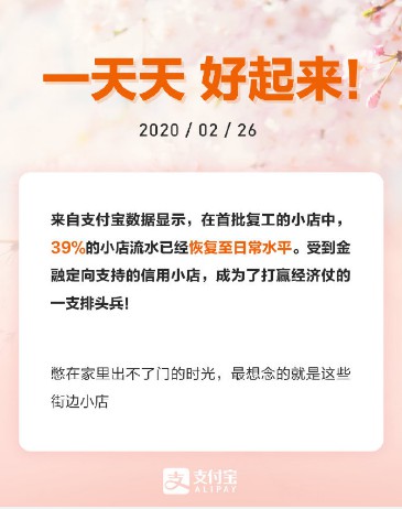 支付宝：39%的首批复工小店流水已恢复日常水平_金融_电商报