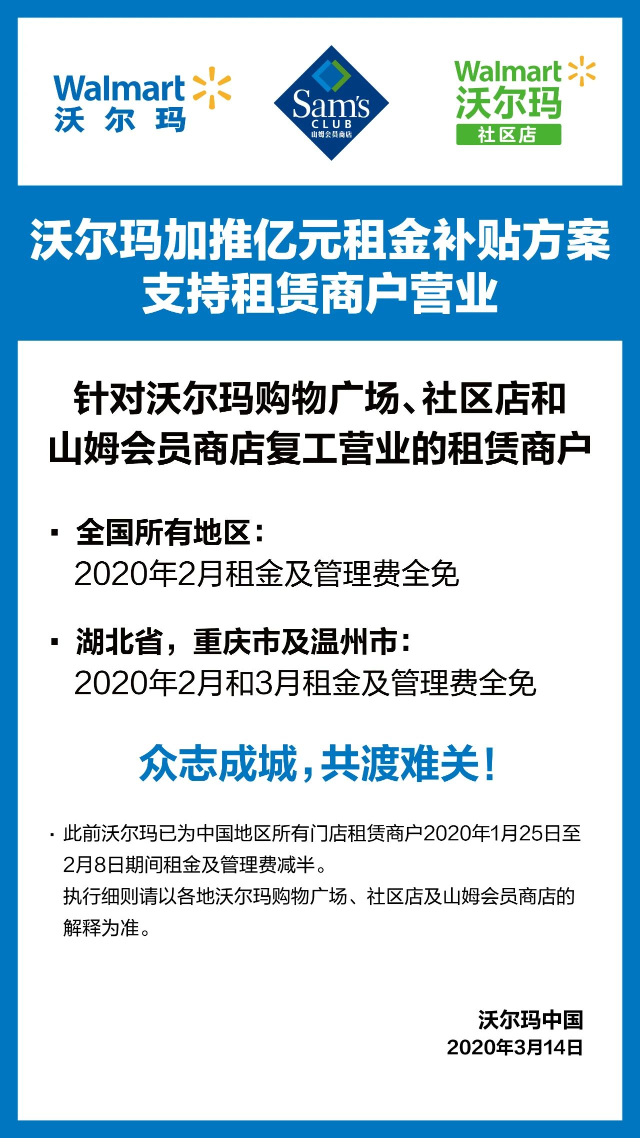 沃尔玛中国：加推亿元租金补贴方案支持租赁商户营业_零售_电商报