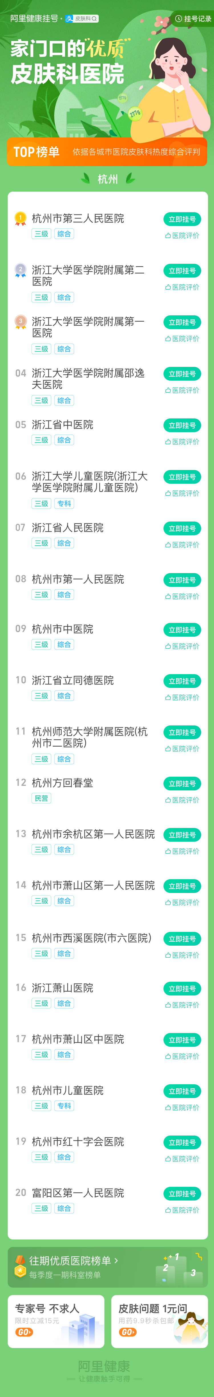 阿里大健康发布《杭州市皮肤科诊室口碑排行榜》_零售_电商报