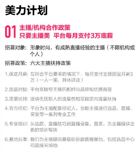 蘑菇街针对主播、机构及供应链招募发布“美力计划”_零售_电商报