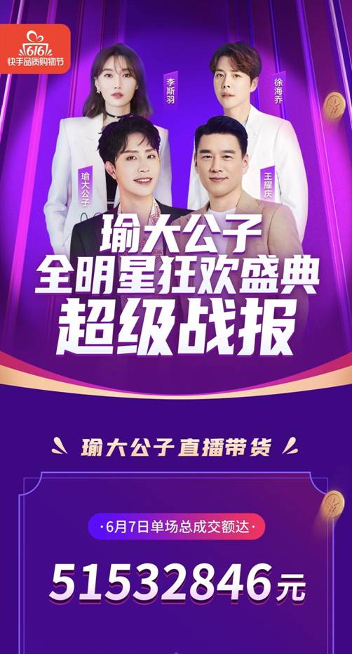 快手616瑜大公子单场成交5100万，礼仪老师转型主播要做“快手李佳琦”_行业观察_电商报