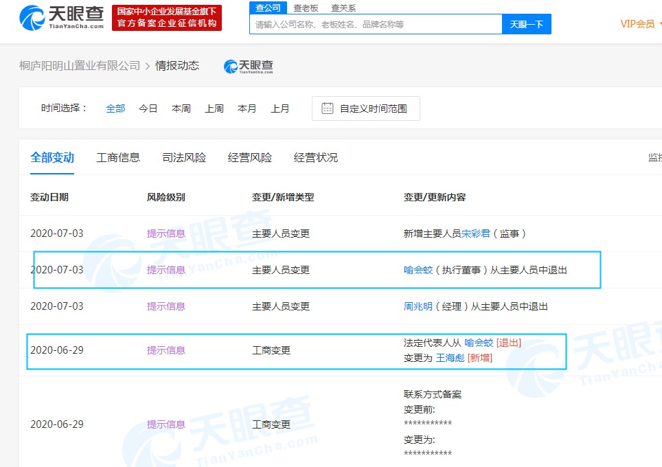 喻渭蛟卸任圆通旗下“阳明山置业”法定代表人_物流_电商报