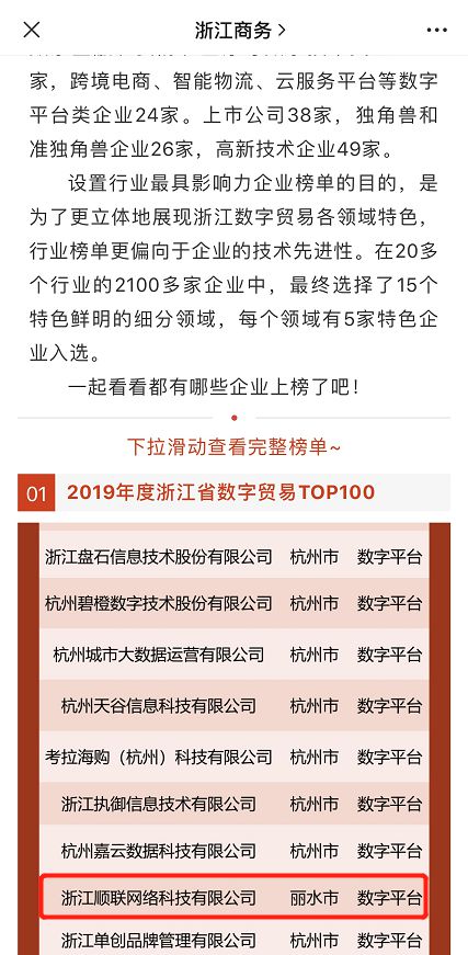 丽水缙云电商企业顺联动力入选浙江数字贸易TOP100榜单_行业观察_电商报