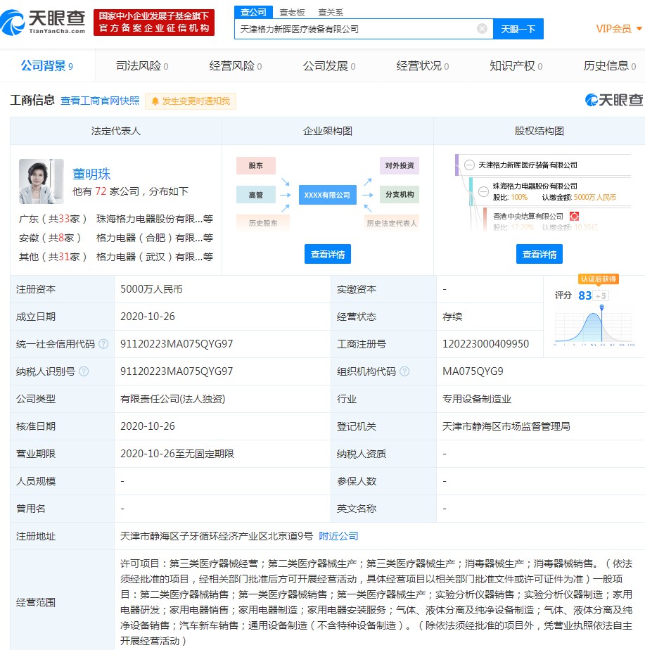 董明珠在天津成立新公司 持续试水医疗装备领域_人物_电商报