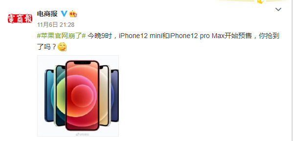 iPhone 12系列另外两款新机开启预售 苹果官网崩了_零售_电商报